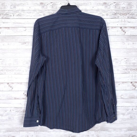 Eddie Bauer Mens Button Up Shirt Tall XL Blue Brown Stripe 717 - Picture 2 of 4
